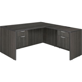 71" Double Pedestal L-Desk with 35" Return, Ash Grey
