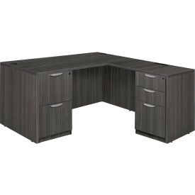 Legacy 60" Double Full Pedestal L-Desk with 35" Return, Ash Grey