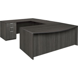 71" Bow Front Double Full Pedestal U-Desk, Ash Grey