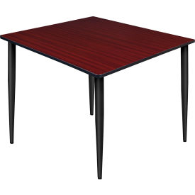 48" Square Multipurpose Breakroom Tapered Leg Table, Mahogany/ Black