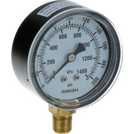 Pressure Gauge; 0 - 200 PSI; 1/4" MPT Bottom Mount