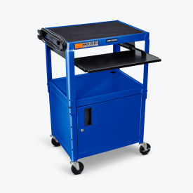 Adjustable-Height Steel AV Cart with Pullout Keyboard Tray and Cabinet, Blue, 24" to 42"H
