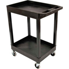 Plastic Utility Tub Cart, 24" x 18", Two Shelf, Black, 400 Lbs Capacity