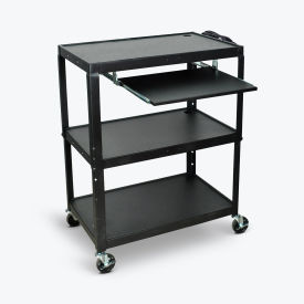 Extra-Large Adjustable-Height Steel AV Cart with Pullout Keyboard Tray, Black, 32" x 20" x 24" to 42"