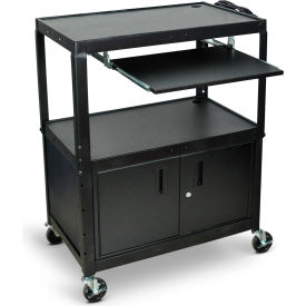 Extra-Large Adjustable-Height Steel Cart with Pullout Keyboard Tray and Cabinet, 32"W x 20"D x 24" to 42"H