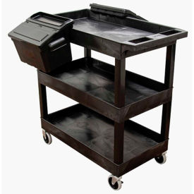 Tub Cart, Black, 32" x 18", 3 Shelves, 2 Outrigger Utility Cart Bins, 100 Lbs Shelf Cap.