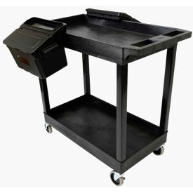 Tub Cart, Black, 32" x 18", 2 Shelves, 2 Outrigger Utility Cart Bins, 150 Lbs Shelf Cap.