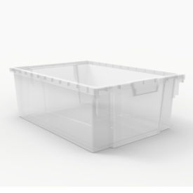 Clear Stackable Storage Bins, 4 Large, 20Lbs Bin Cap, Polypropylene, 12-1/4"W x 16-3/4"D x 6"H