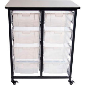 Mobile Bin Storage Unit, Double Row with 8 Large Clear Bins, Plastic, 20 Lbs Bin Capacity