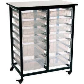 Mobile Bin Storage Unit, Double Row with 4 Large & 8 Small Clear Bins, 20 Lbs Bin Capacity
