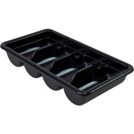 Four Compartment Cutlery Box, 20-1/5"L x 11-3/8"W x 3-3/4"H, Black, Polypropylene