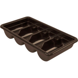 Four Compartment Cutlery Box, 20-1/5"L x 11-3/8"W x 3-3/4"H, Brown, Polypropylene