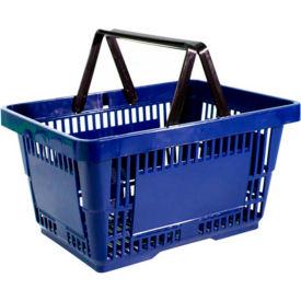 Blue Plastic Shopping Basket 22 Liter w/ Black Plastic Handle Pack Qty of 12
