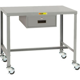 Mobile Machine Table W/ Drawer, Steel Square Edge, 36"W x 24"D x 30"H, Gray