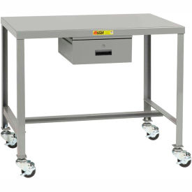 Mobile Machine Table with Drawer, Shelf, Steel Square Edge, 48"W x 24"D, Gray