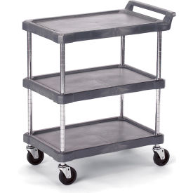 Storage Utility Cart w/2 Shelves & Chrome Posts, 300 lb Cap, 28"L x 17"W x 33-1/4"H, Gray