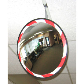 Round Acrylic Convex Mirror W/Red & White Border, Outdoor, 26" Dia., 160° Viewing Angle