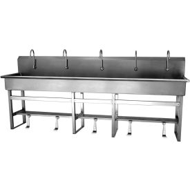 5-Person Floor Mount Wash Station, Single Foot Pedal Valves, 0.5 GPM
