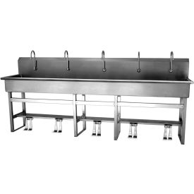 5-Peron Floor Mount Wash-Station W/Double Foot Pedal Valves, 0.5 GPM