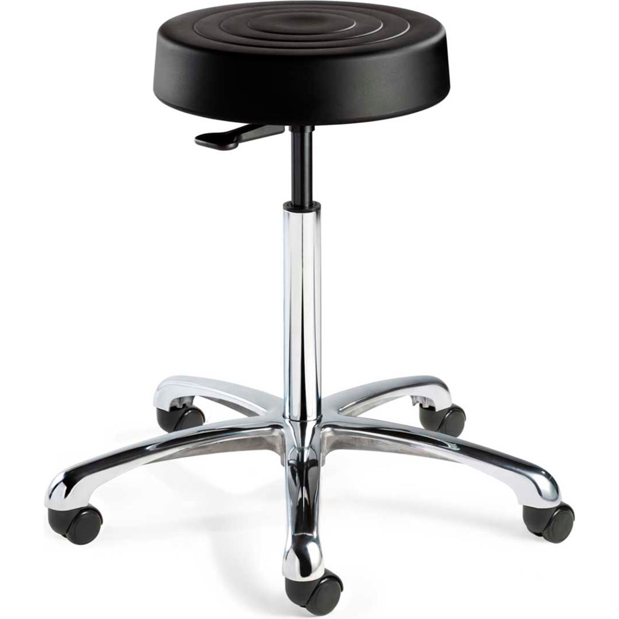 ErgoLux Backless Stool, Black Polyurethane Seat, Aluminum Base