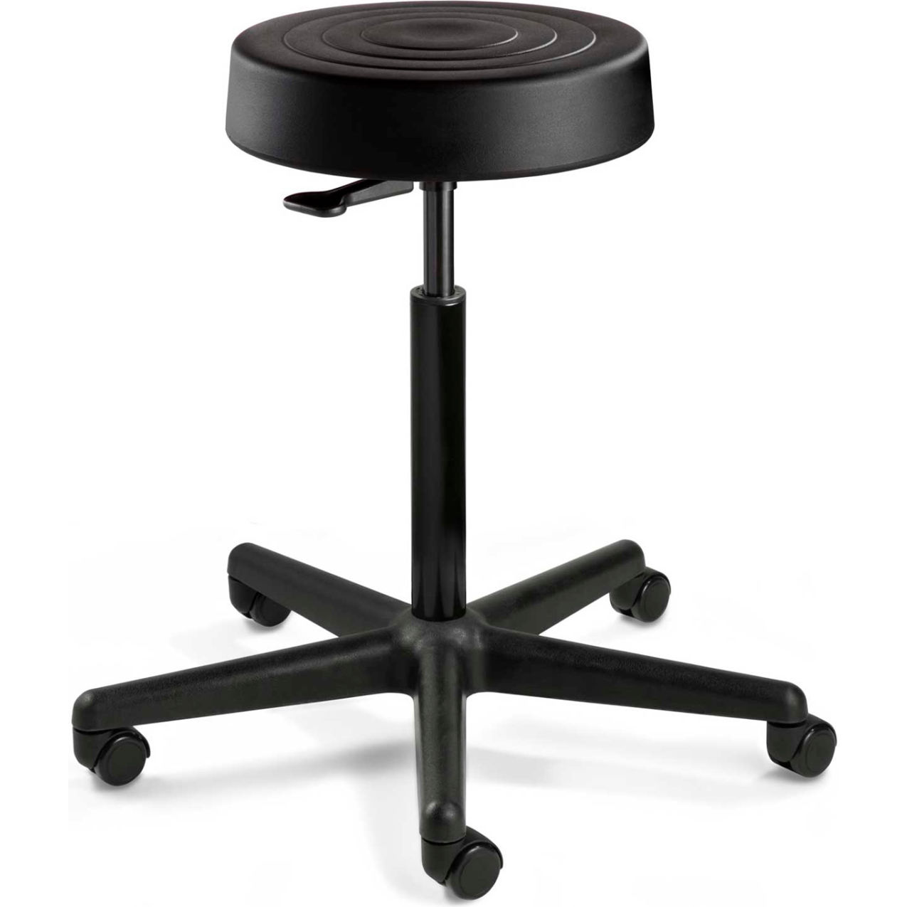 ErgoLux Backless Stool, Black Polyurethane Seat, Black Nylon Base