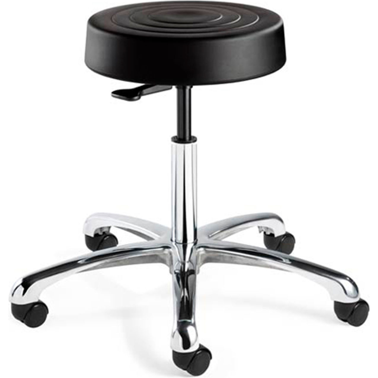 ErgoLux Backless Stool, Black Polyurethane Seat, Aluminum Base