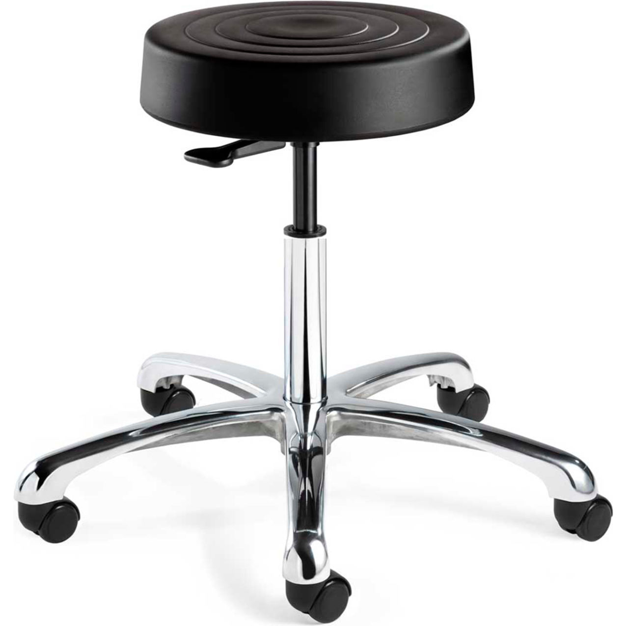 ErgoLux Backless Stool, Black Polyurethane Seat, Aluminum Base