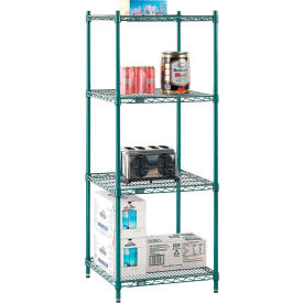 4 Shelf, Poly-Green Wire Shelving Unit, Starter, 24"W x 24"D x 54"H