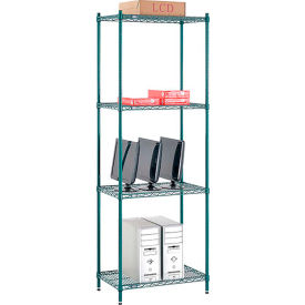 4 Shelf, Poly-Green® Wire Shelving Unit, Starter, 30"W x 14"D x 86"H