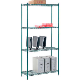 4 Shelf, Poly-Green® Wire Shelving Unit, Starter, 42"W x 14"D x 86"H