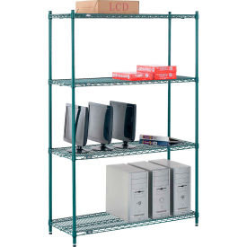 4 Shelf Poly-Green® Wire Shelving Unit, Starter, 48"W x 14"D x 74"H