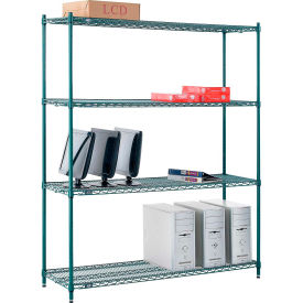 4 Shelf, Poly-Green® Wire Shelving Unit, Starter, 60"W x 14"D x 74"H