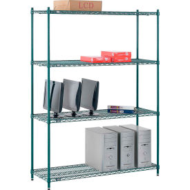 4 Shelf Poly-Green® Wire Shelving Unit, Starter, 54"W x 14"D x 74"H