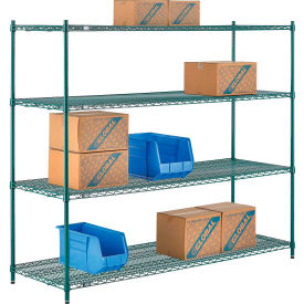 4 Shelf, Poly-Green Wire Shelving Unit, Starter, 72"W x 21"D x 54"H