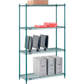 4 Shelf, Poly-Green® Wire Shelving Unit, Starter, 42"W x 14"D x 74"H
