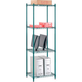 4 Shelf, Poly-Green Wire Shelving Unit, Starter, 24"W x 14"D x 74"H