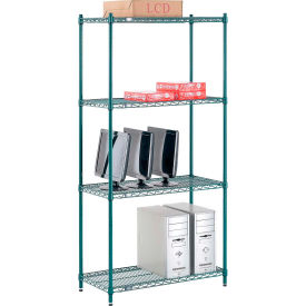 4 Shelf, Poly-Green® Wire Shelving Unit, Starter, 36"W x 14"D x 74"H