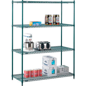 4 Shelf, Poly-Green® Wire Shelving Unit, Starter, 54"W x 21"D x 74"H