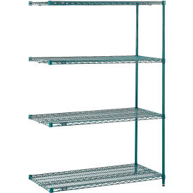4 Shelf, Poly-Green® Wire Shelving Unit, Add-On, 24"W x 21"D x 86"H
