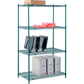 4 Shelf, Poly-Green® Wire Shelving Unit, Starter, 42"W x 21"D x 74"H