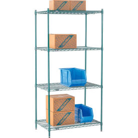 4 Shelf, Poly-Green Wire Shelving Unit, Starter, 36"W x 21"D x 74"H