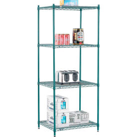 4 Shelf, Poly-Green Wire Shelving Unit, Starter, 30"W x 21"D x 74"H