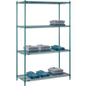 4 Shelf, Poly-Green Wire Shelving Unit, Starter, 54"W x 21"D x 86"H