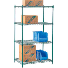 4 Shelf, Poly-Green® Wire Shelving Unit, Starter, 36"W x 21"D x 63"H