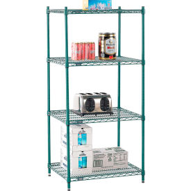 4 Shelf, Poly-Green® Wire Shelving Unit, Starter, 30"W x 21"D x 63"H