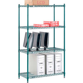 4 Shelf Poly-Green® Wire Shelving Unit Starter 36"W x 14"D x 63"H