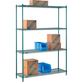 4 Shelf, Poly-Green® Wire Shelving Unit, Starter, 60"W x 14"D x 86"H