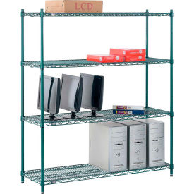 4 Shelf Poly-Green® Wire Shelving Unit Starter 54"W x 14"D x 54"H