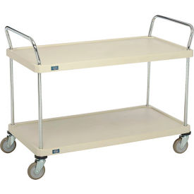 2 Shelf Utility Cart, Solid Plastic, 48"Wx24"Dx39"H, Poly Casters, 4 Swivel