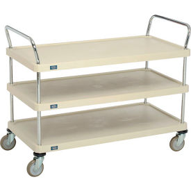 3 Shelf Utility Cart, Solid Plastic, 48"Wx24"Dx39"H, Poly Casters, 4 Swivel